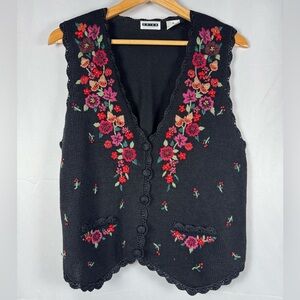 Erika Sweater Vest Embroidered Beaded Cottagecore Prairie Grannycore Floral M